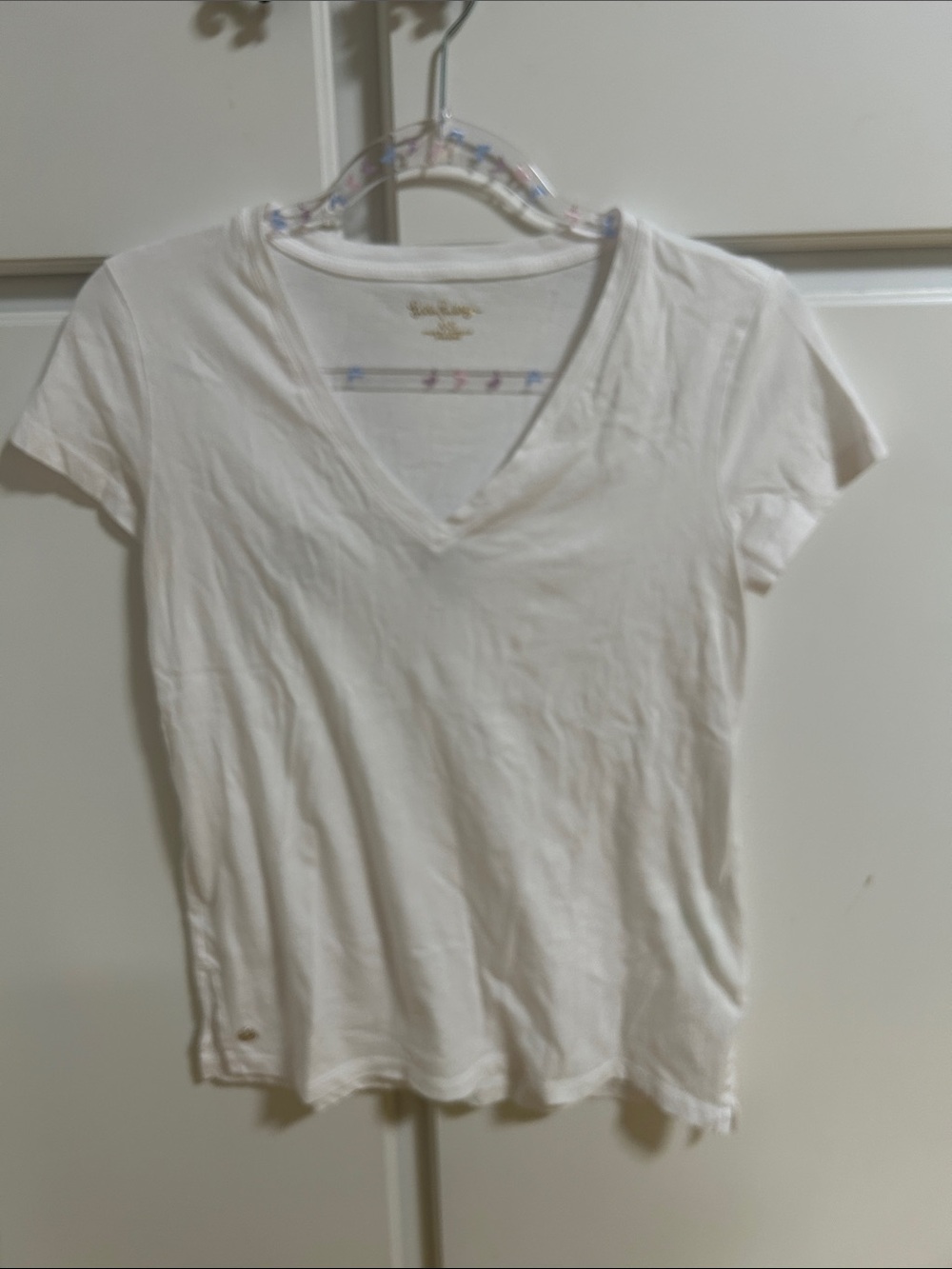 Lilly Pulitzer Classic Preppy Cotton White V-Neck Short Sleeve Tee XXS